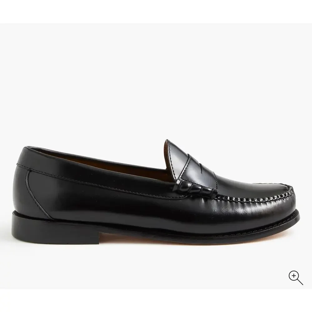 J. Crew Men's Penny Loafers Shoes Comfort Leather Round-Toe Black Size 10 NWOB
